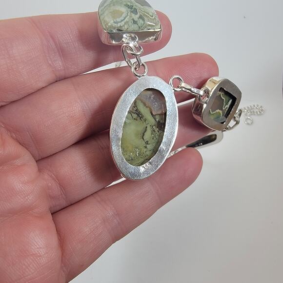 Handmade Green Jasper Necklace Artisan Sterling Silver Jewelry Unique Gemstone - Picture 9 of 10